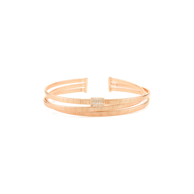 Rose Gold Diamond Multi Layer Cuff Bangle Bracelet