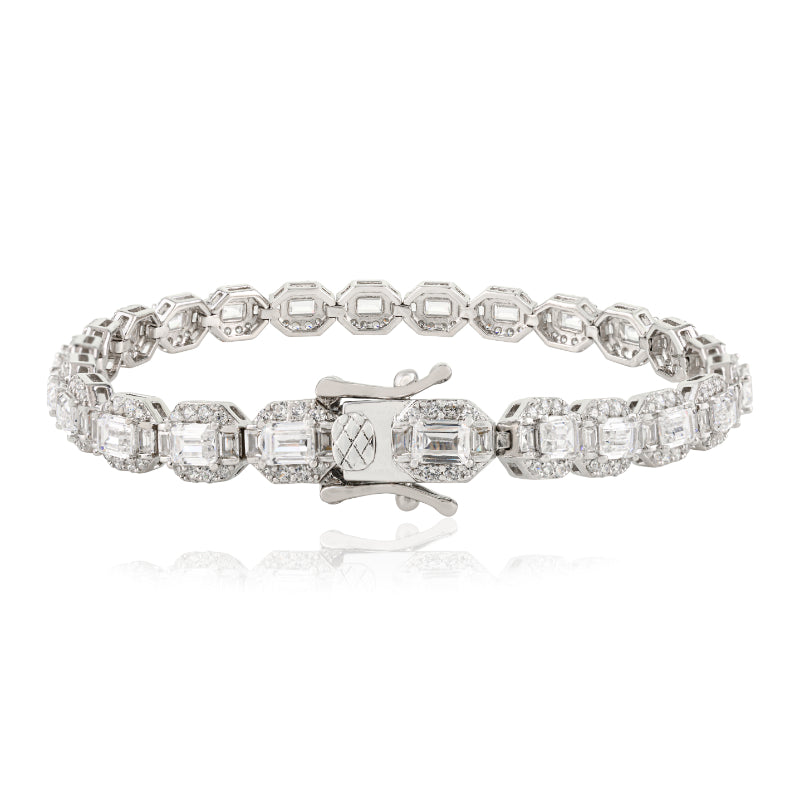 925 Sterling Silver Brilliant Round White CZ Halo Tennis Bracelet