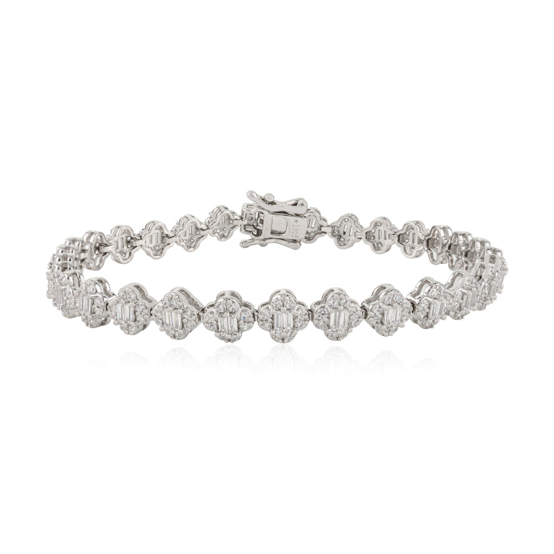 925 Sterling Silver Brilliant Round White CZ Halo Tennis Bracelet