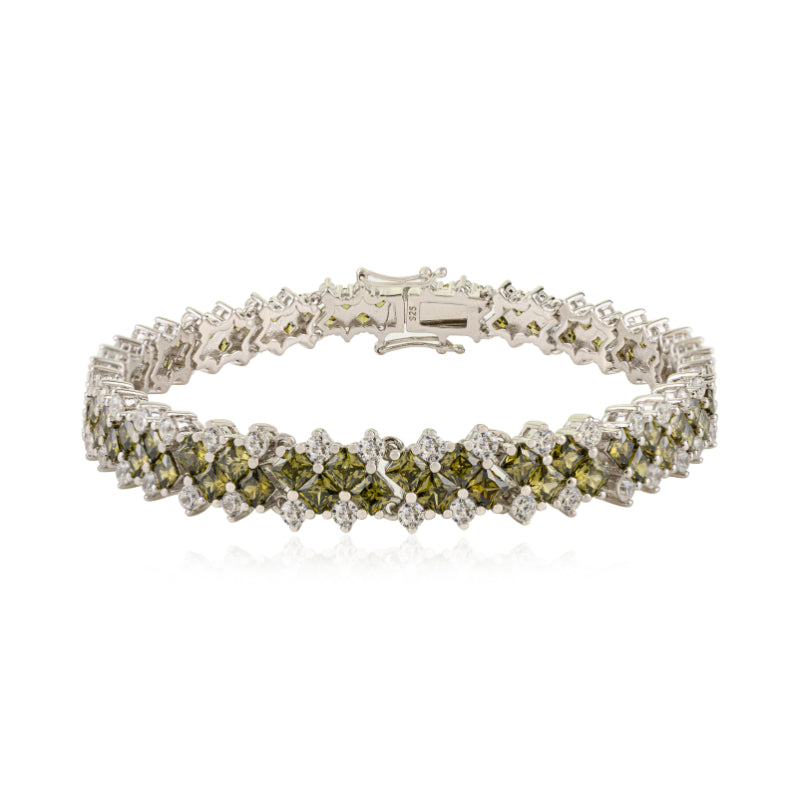 925 Sterling Silver Brilliant Round White and Green CZ Tennis Bracelet