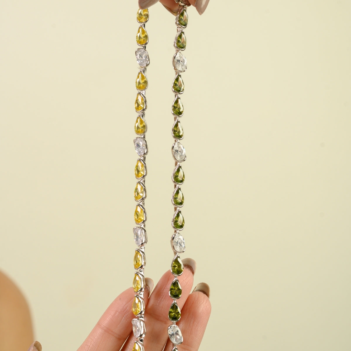 925 Sterling Silver Brilliant Uneven White and Green CZ Tennis Bracelet