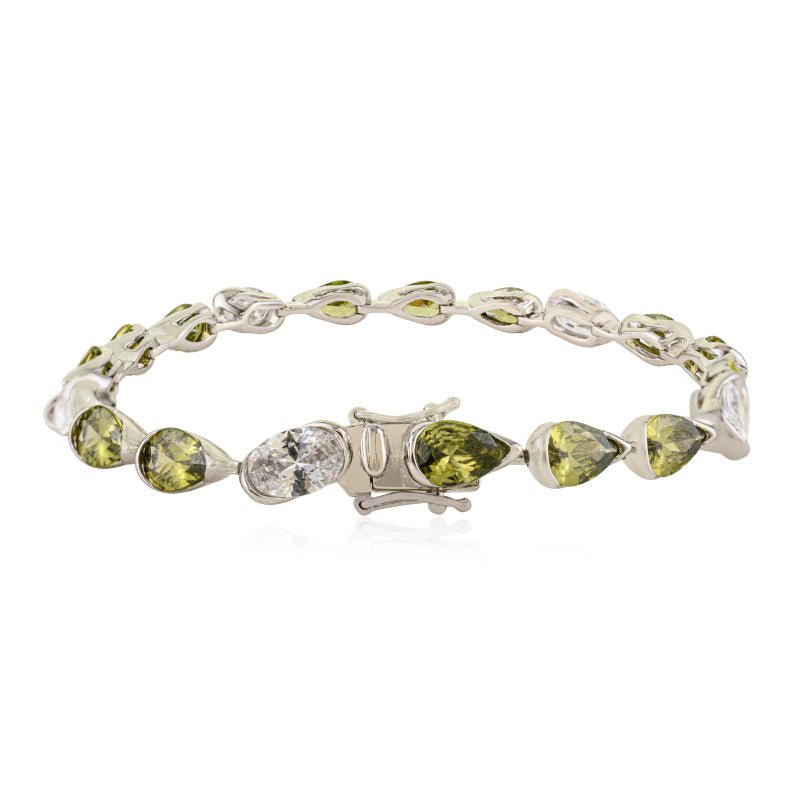 925 Sterling Silver Brilliant Uneven White and Green CZ Tennis Bracelet