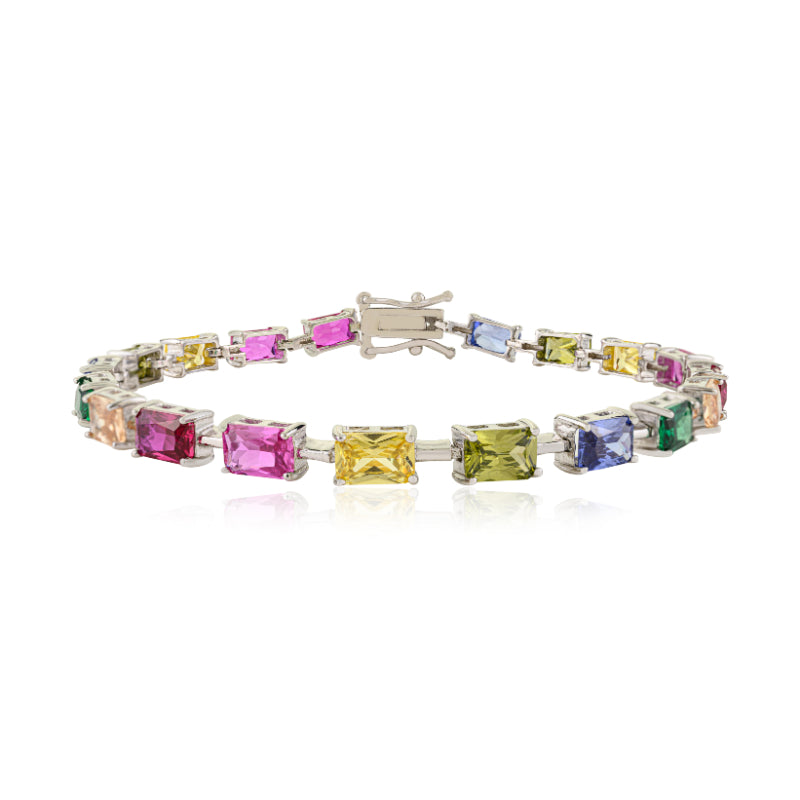 Multi-Color CZ Link Bracelet in Sterling Silver