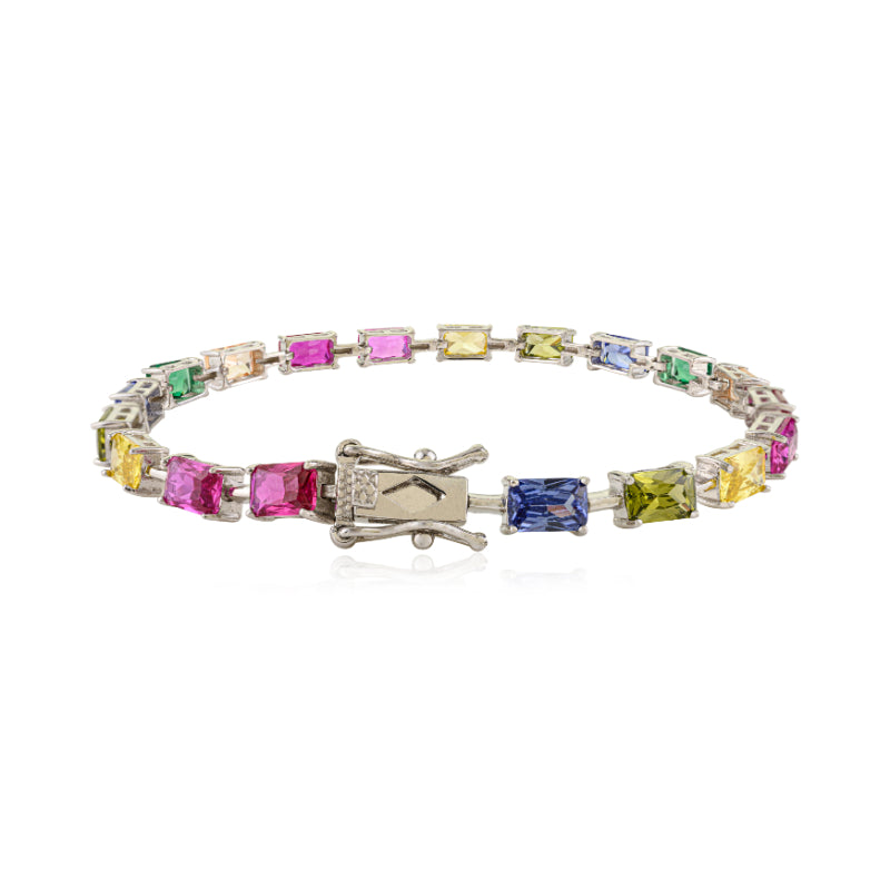 Multi-Color CZ Link Bracelet in Sterling Silver
