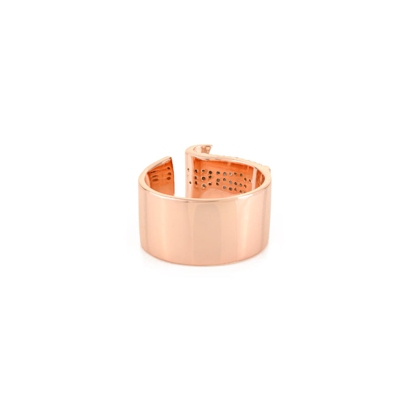 18k Rose Gold Chunky Stylish Silver Ring for Bold Look White CZ Studded