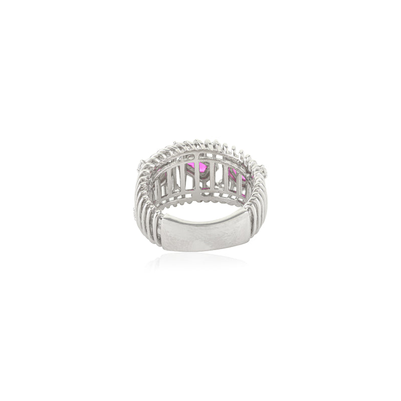 Sculpted Bold Chunky Silver Ring with Multi Cut Pink CZ