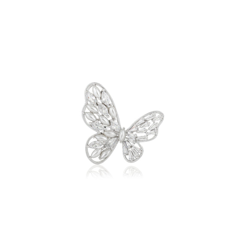 Chunky Butterfly Statement Ring with White Crystal and Pearl
