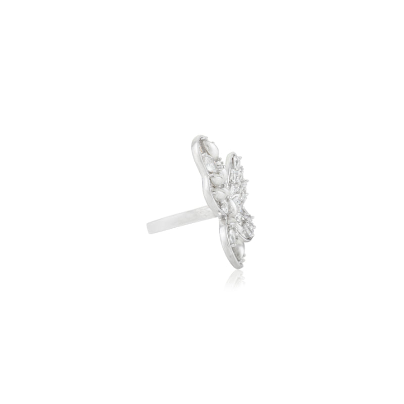 Chunky Butterfly Statement Ring with White Crystal and Pearl
