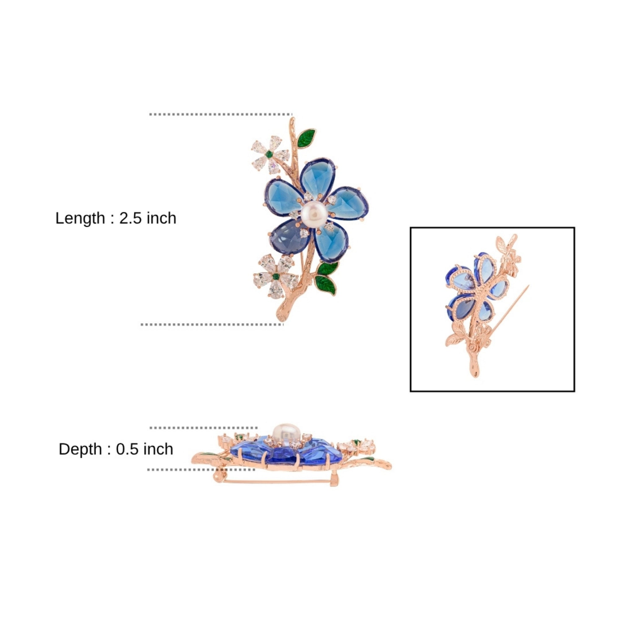 Rose Gold Flower Badge Brooch Pin in 925 Silver