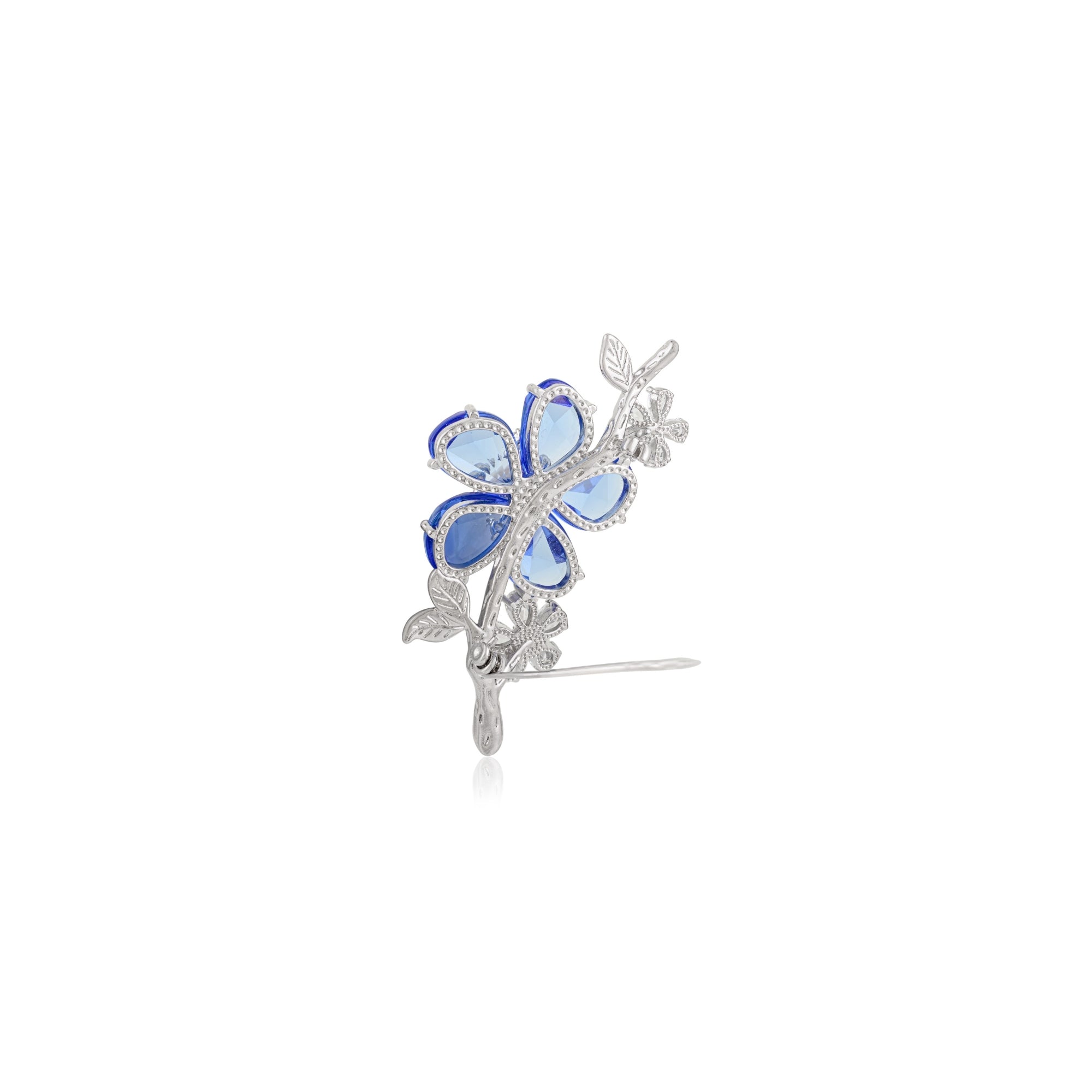 White Gold Flower Badge Brooch Pin in 925 Silver