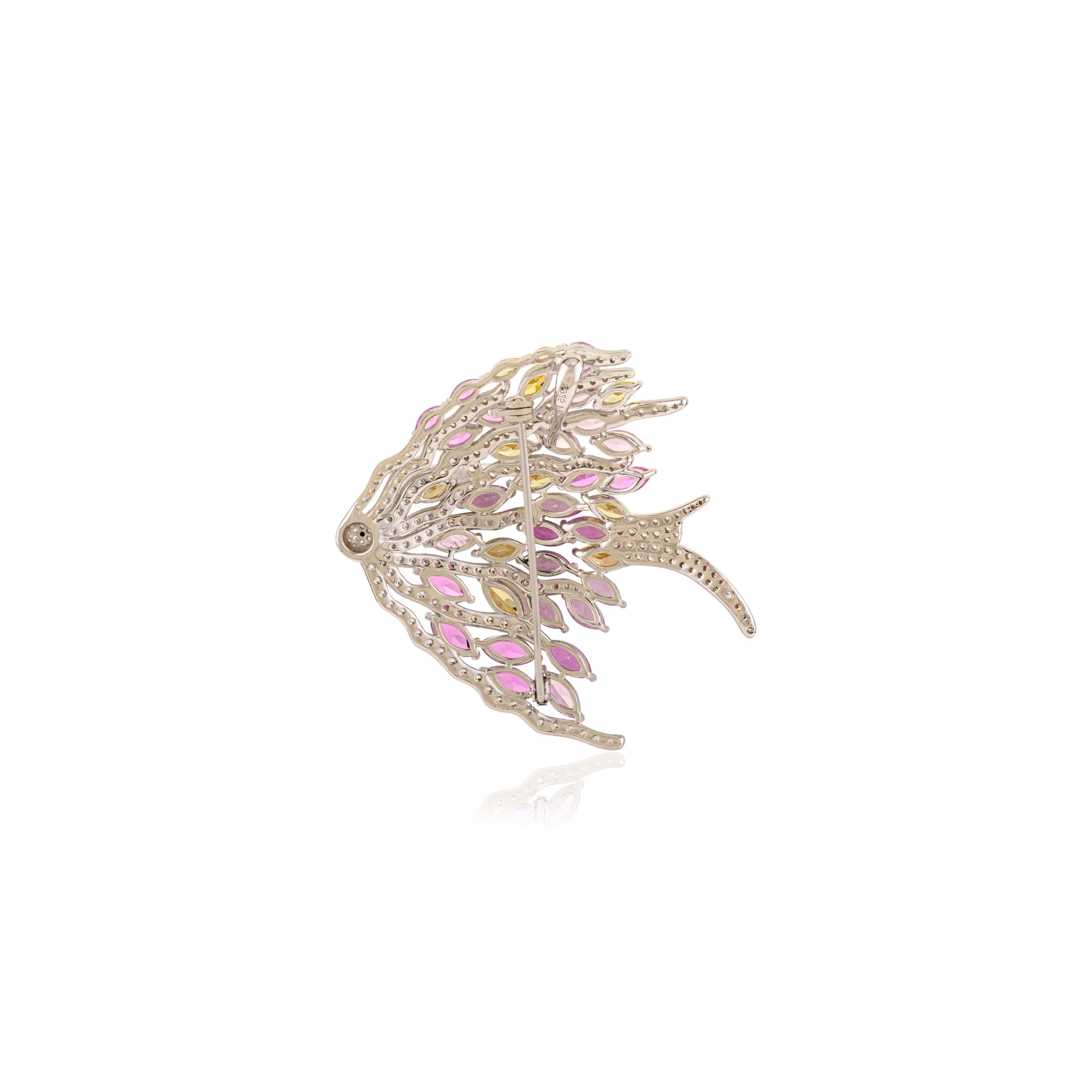 White Gold Fish Brooch Pin in 925 Silver with Colorful CZ Diamonds