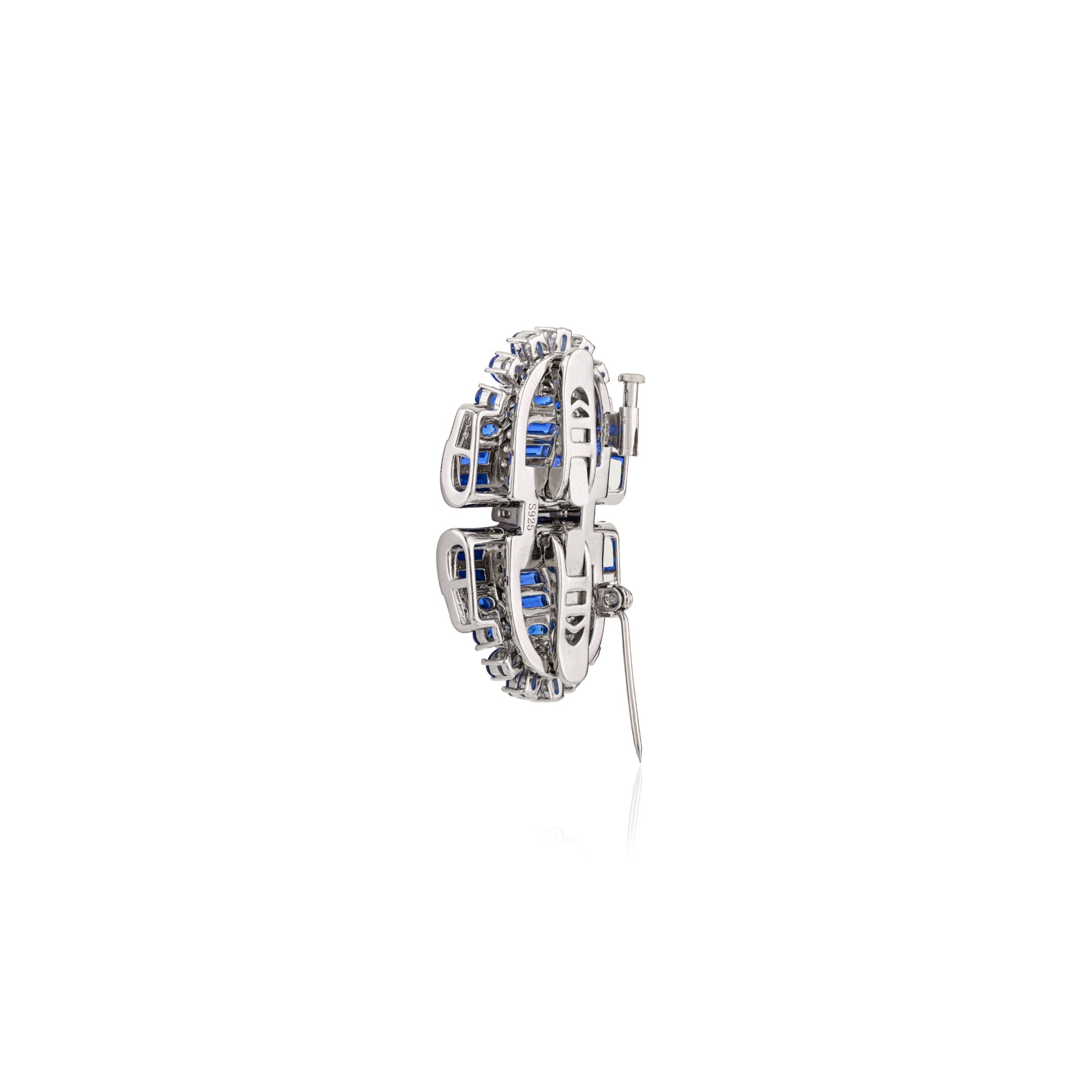 925 Silver Brooch Pin with Blue & White CZ Diamonds