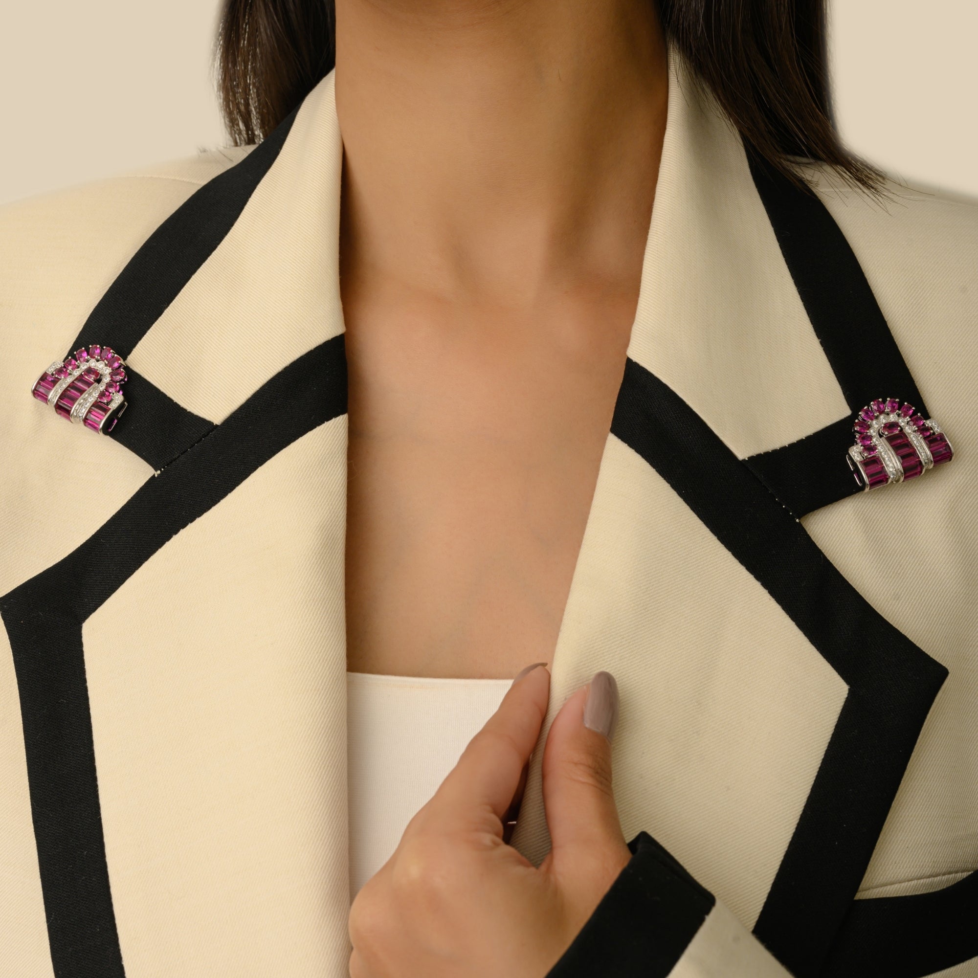 925 Silver Brooch Pin with Ruby Pink & White CZ Diamonds