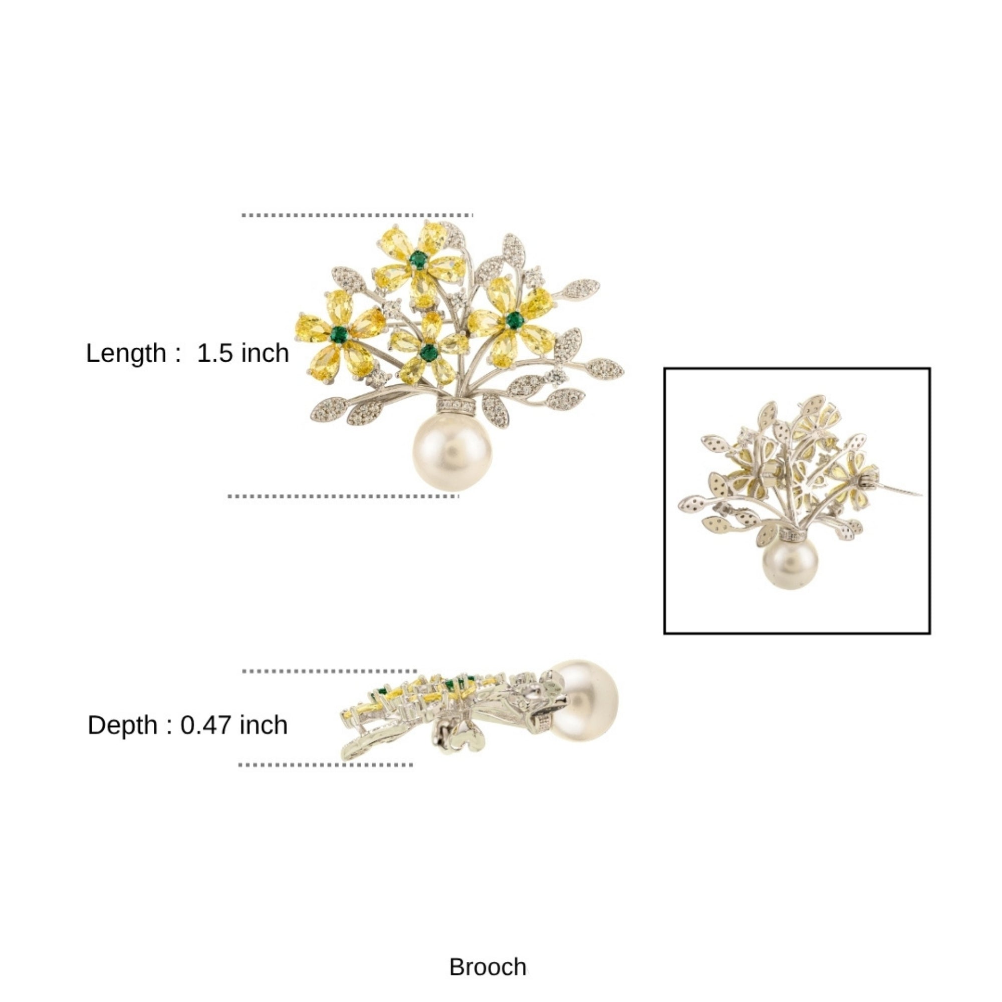 Flower Badge Brooch Pin in 925 Silver with Pearl and Colorful CZ Diamonds