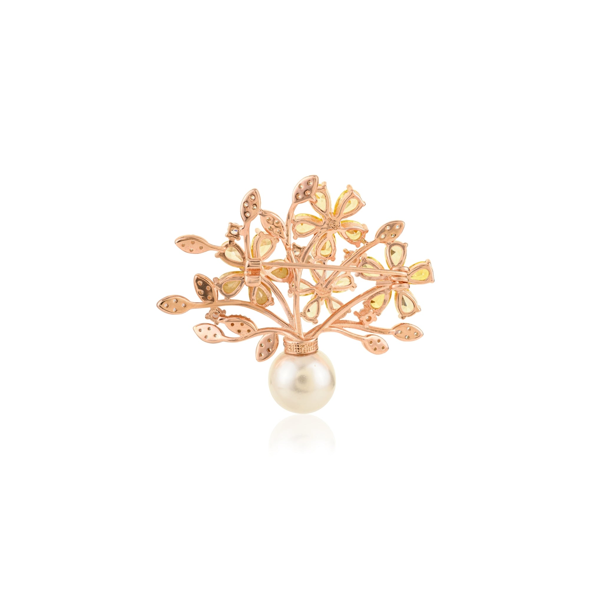 Flower Badge Brooch Pin in 925 Silver with White Pearl and Colorful CZ Diamonds