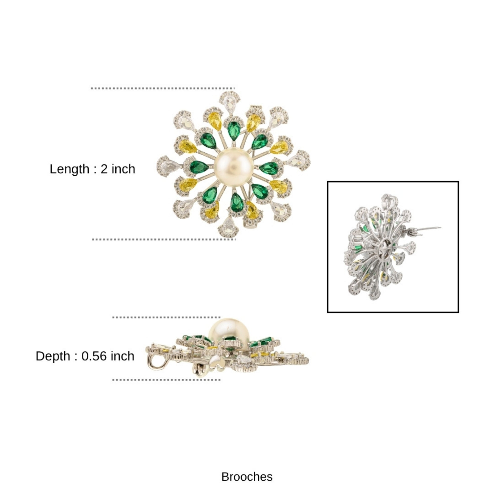 Floral Pearl Brooch in 925 Silver with Colourful CZ Diamonds