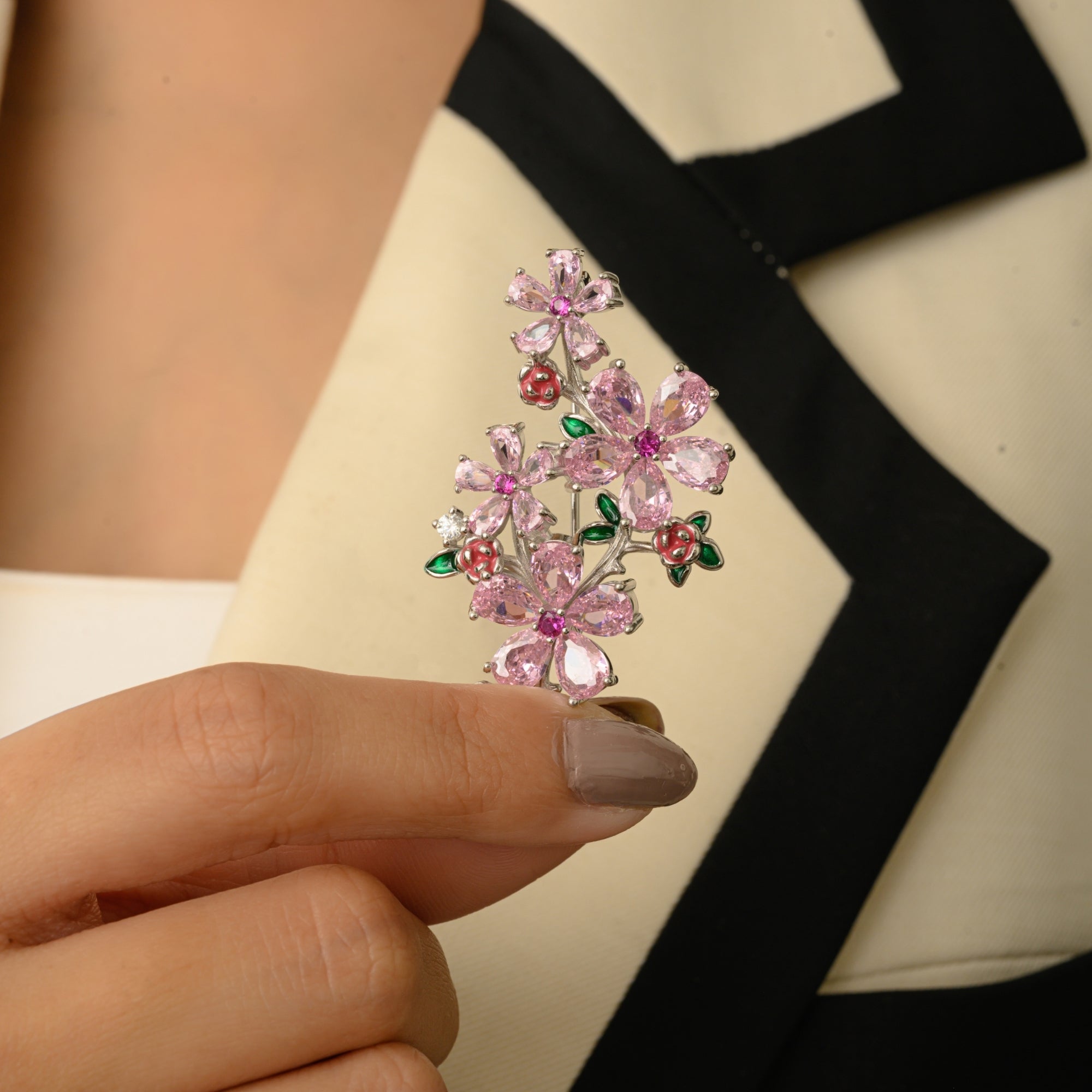 Stylish Cherry Blossom Flower Brooch in 925 silver
