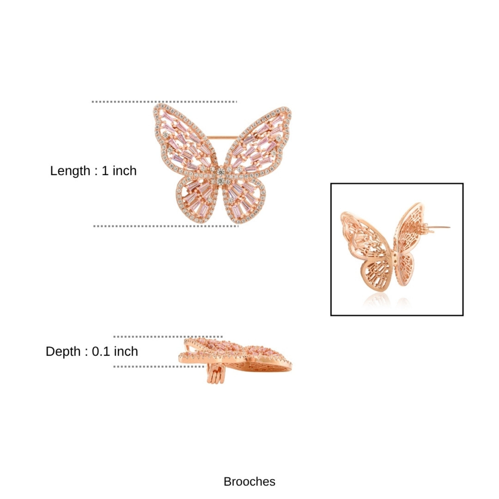 Rose Gold Butterfly Brooch in 925 Silver