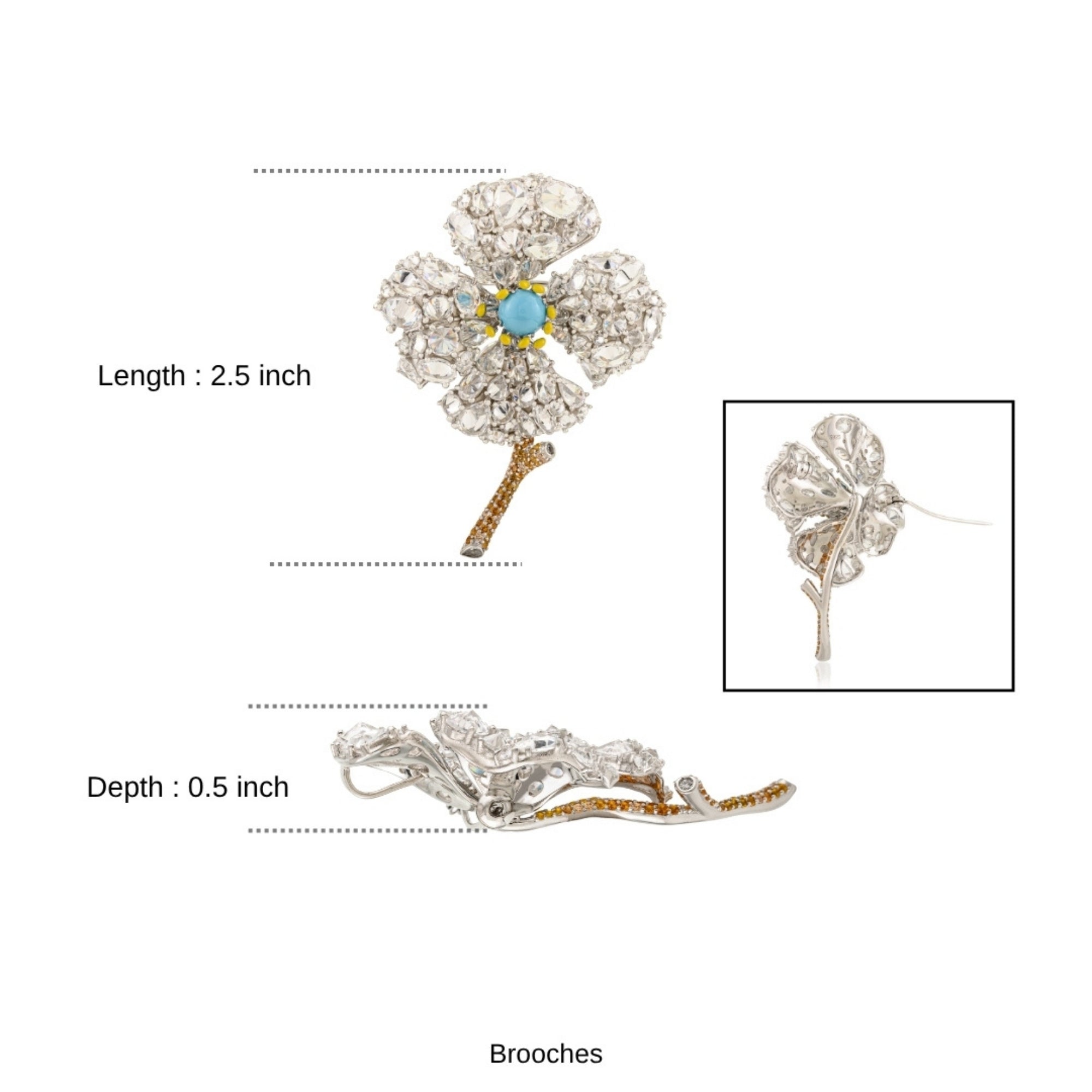 Flower Brooch with Blooming Ice Cut CZ Diamonds