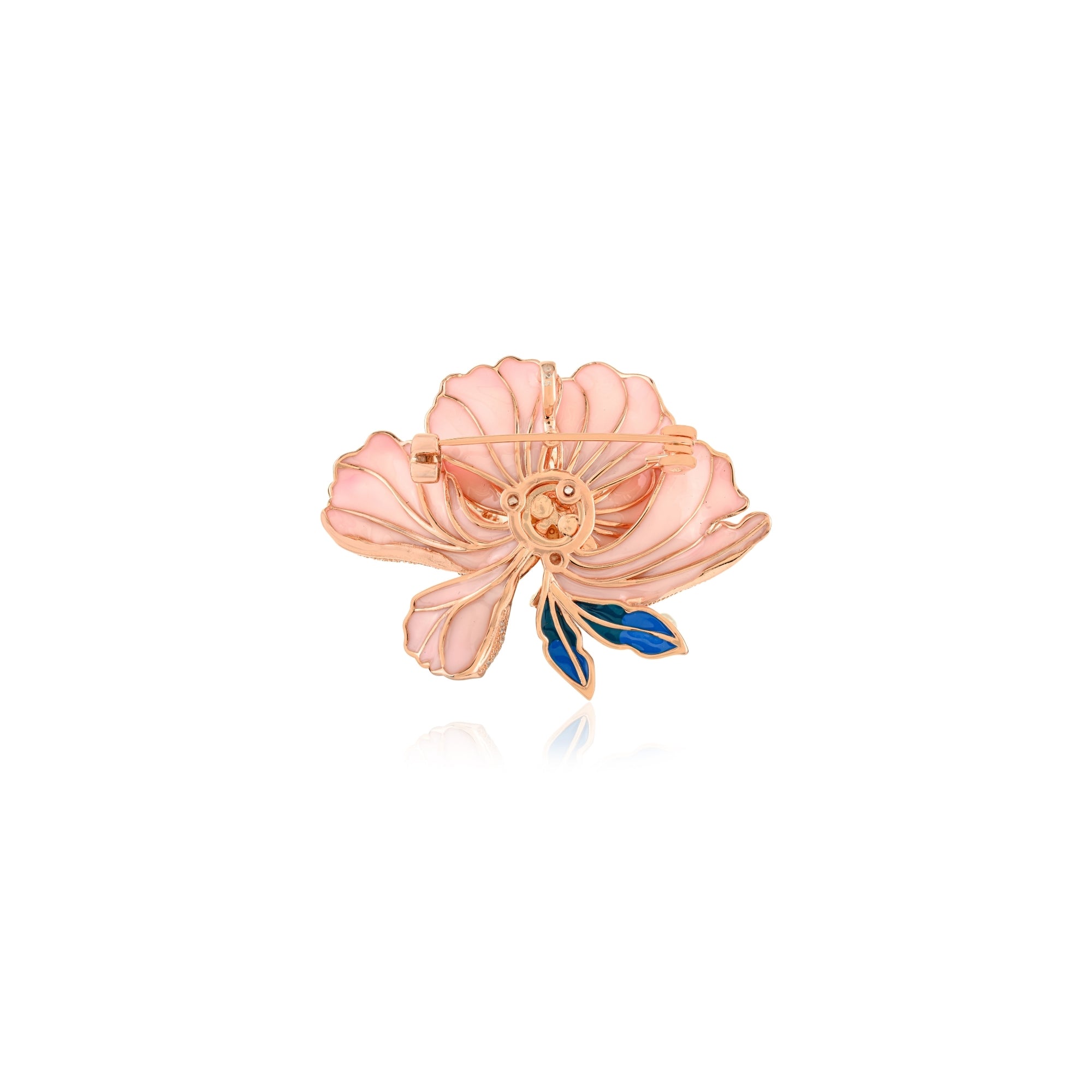 Light Pink Peony Flower Brooch with Pearl Charm