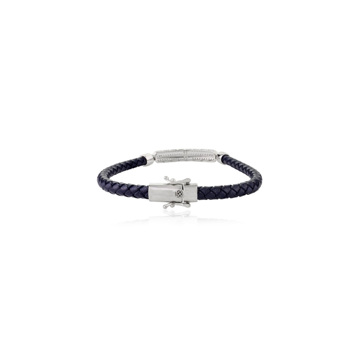 925 Silver Cz Bar Blue Braided Bracelet for Men