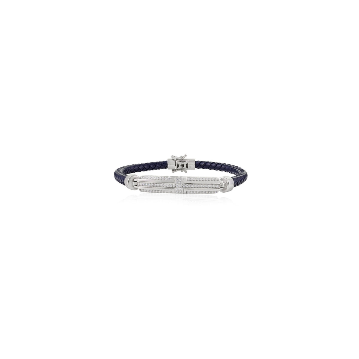 925 Silver Cz Bar Blue Braided Bracelet for Men