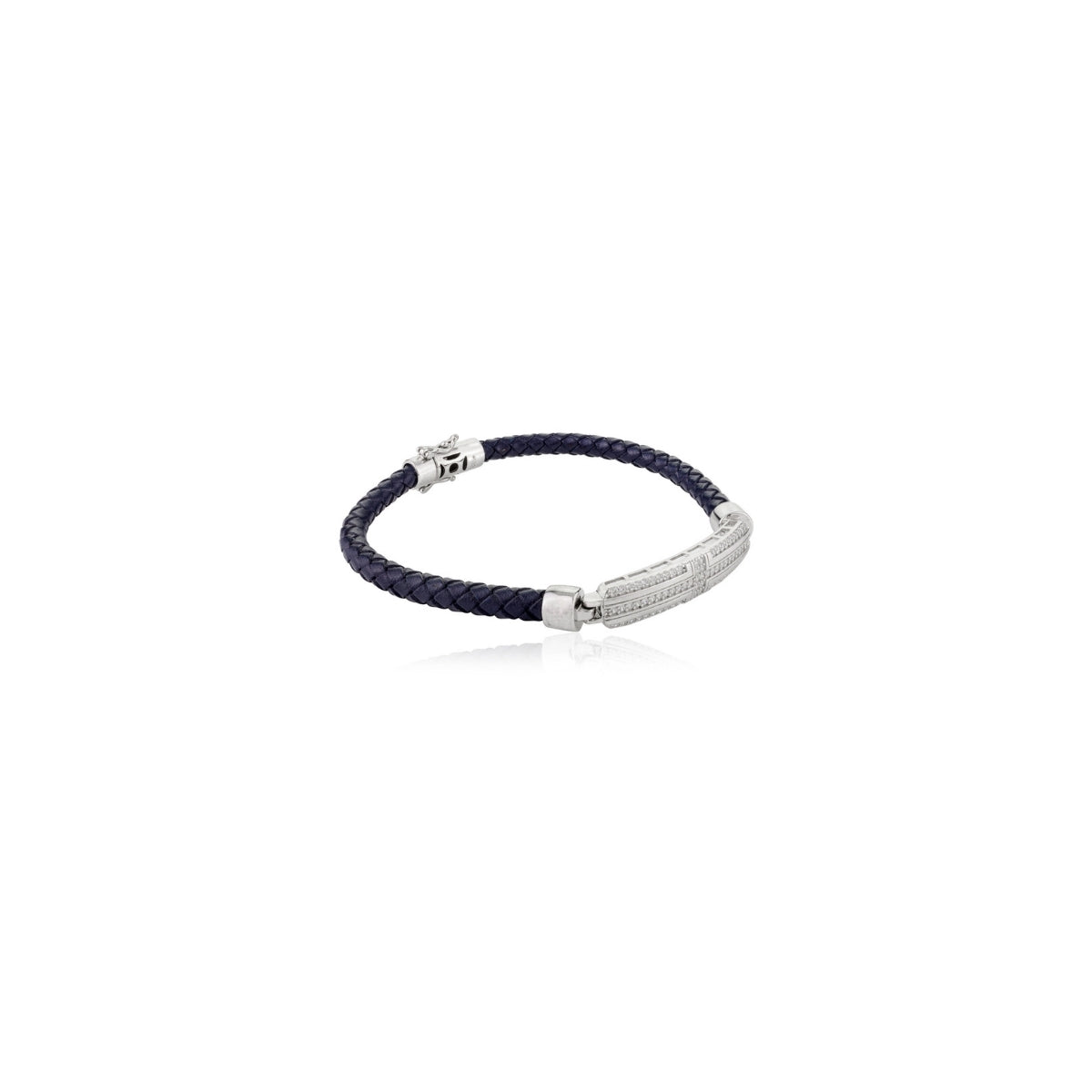 925 Silver Cz Bar Blue Braided Bracelet for Men