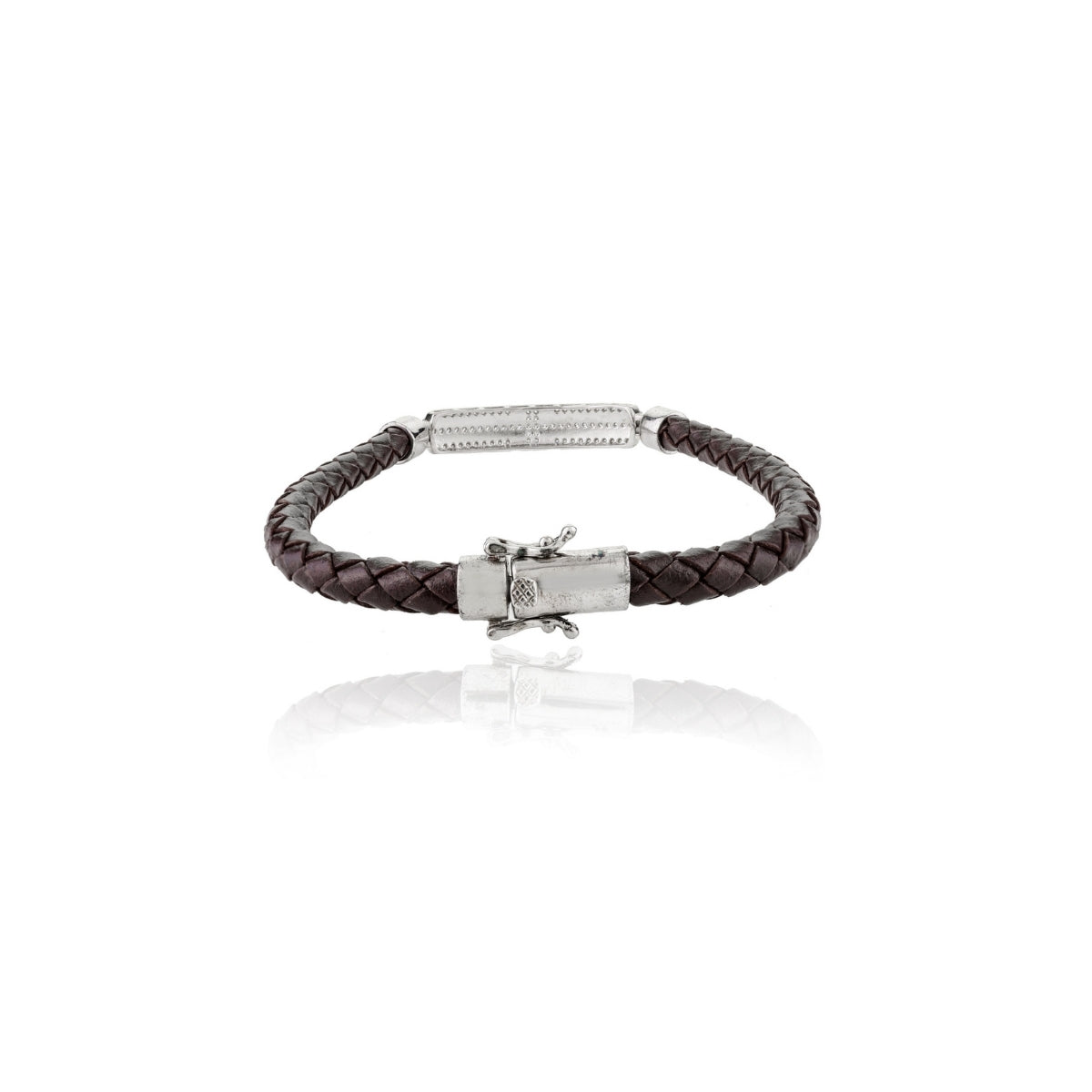 925 Silver Cz Bar Brown Braided Bracelet for Men