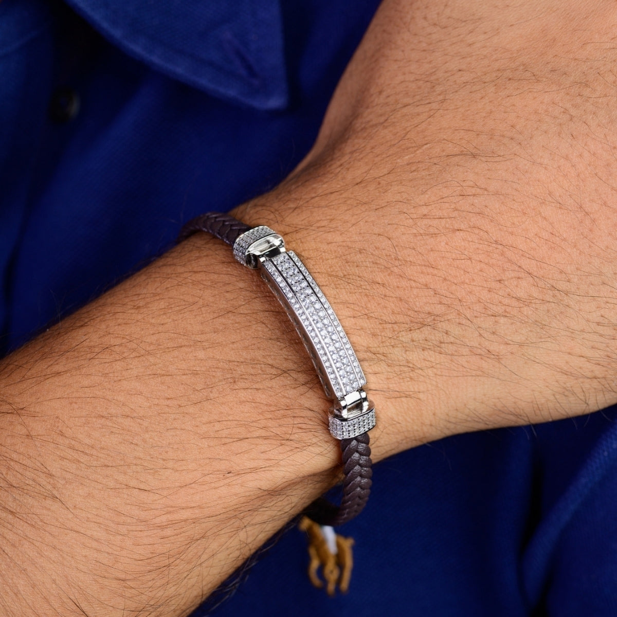 Rope Pattern Silver Charm Braided Bracelet for Men