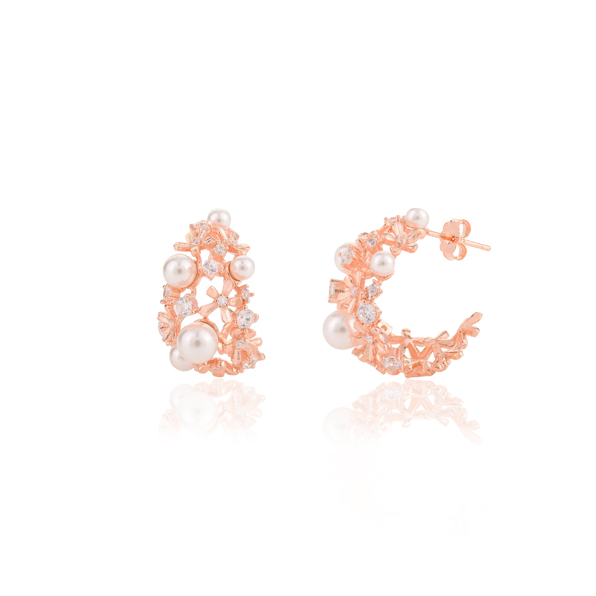 Crystal Flower Stud Moon Earrings