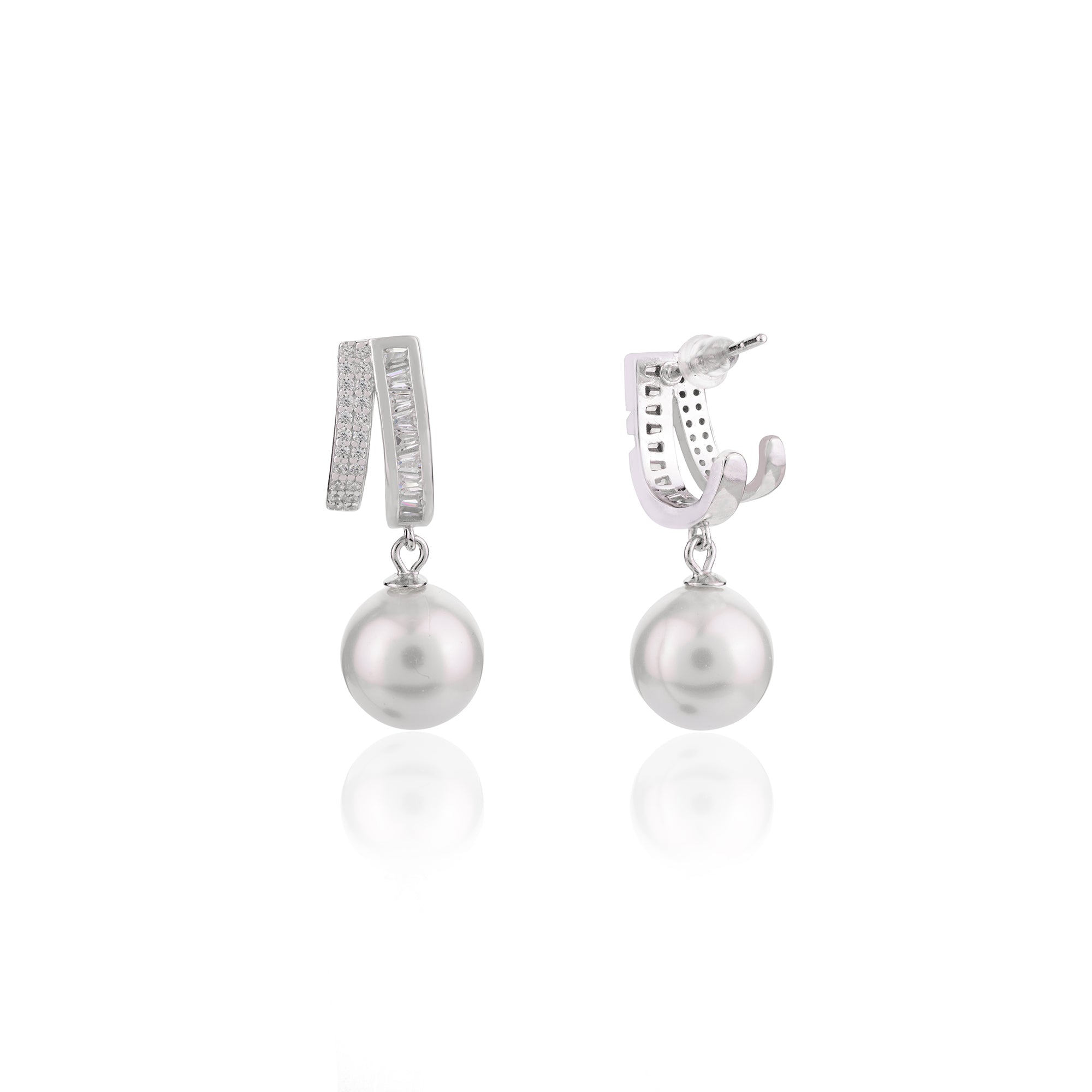 White Pearl Drop Stud Earrings