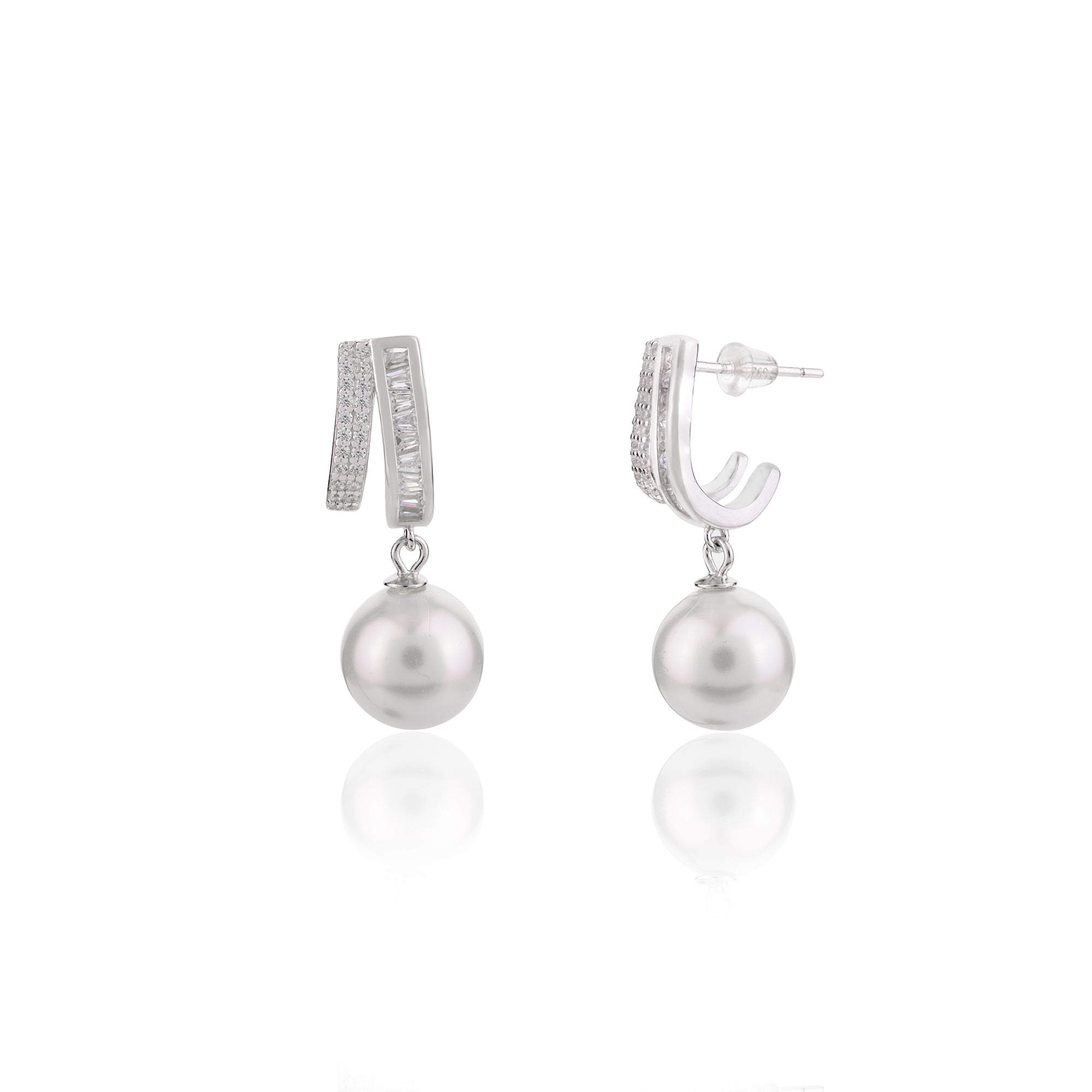 White Pearl Drop Stud Earrings