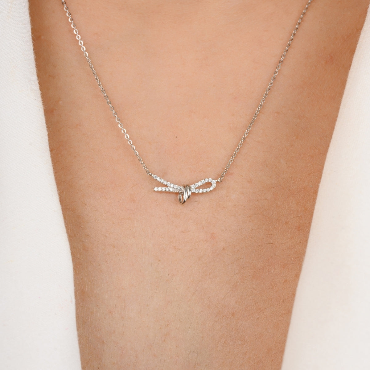 Bow Shape Dainty Silver Necklace