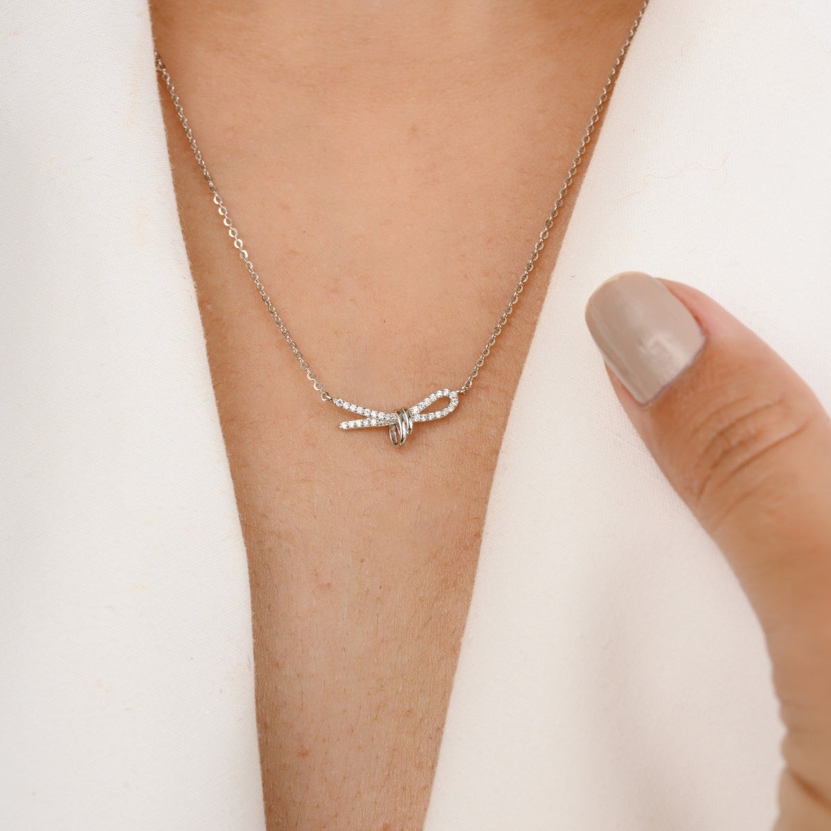 Bow Shape Dainty Silver Necklace