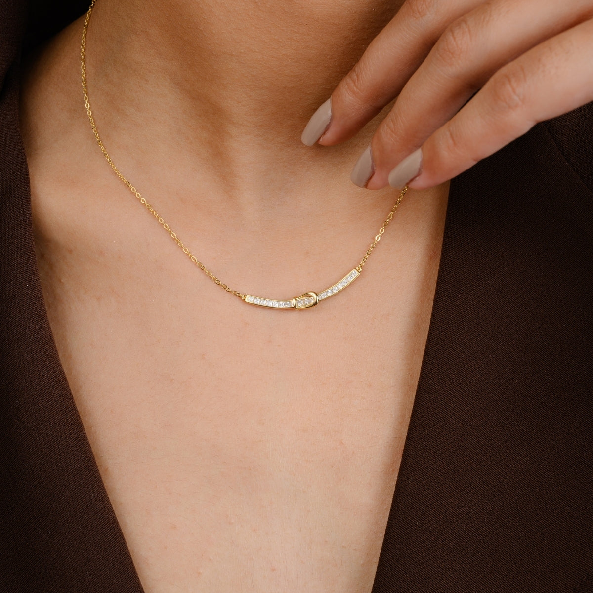 Gold Finish Bar Pendant Necklace