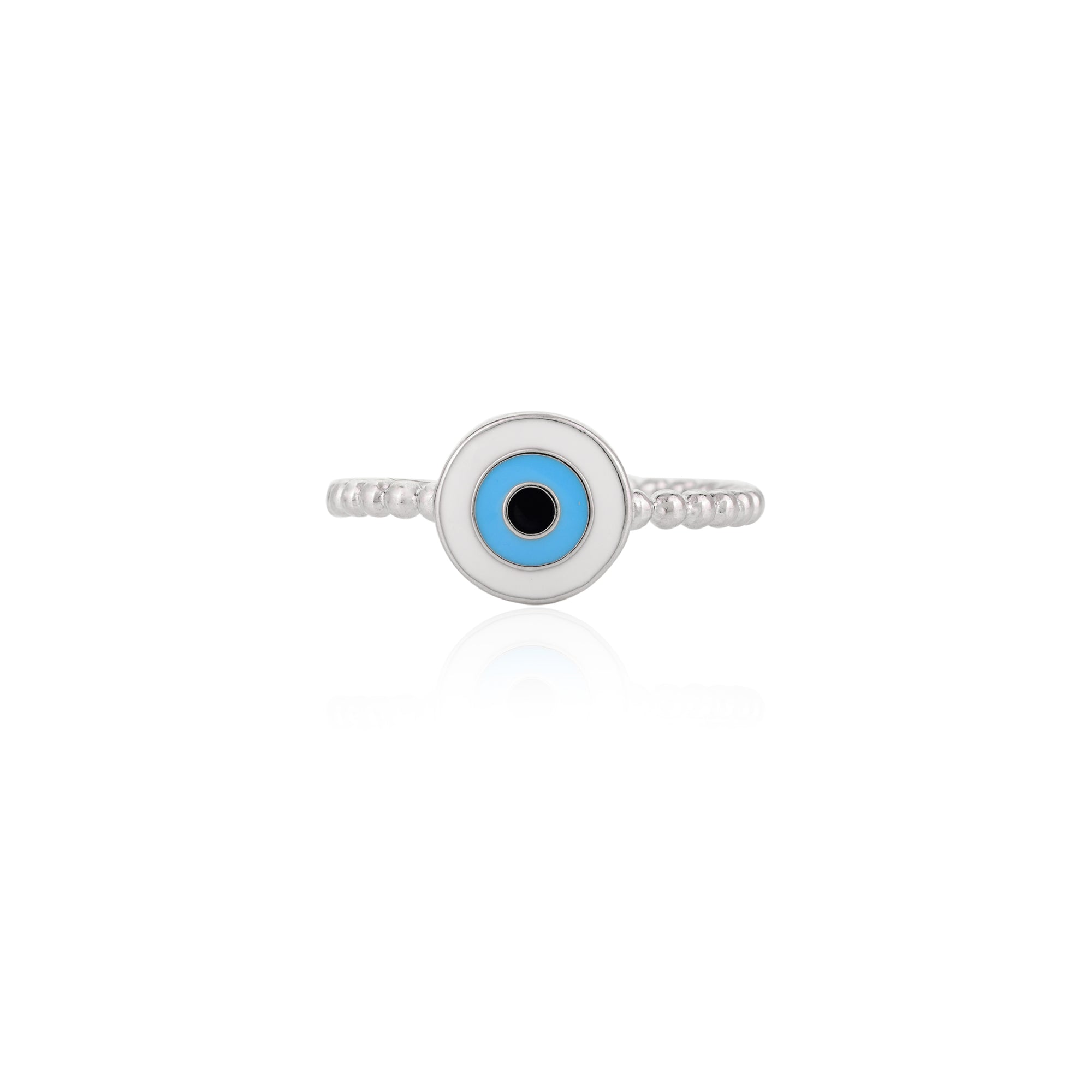 Light Blue Evil Eye Charm Silver Ring