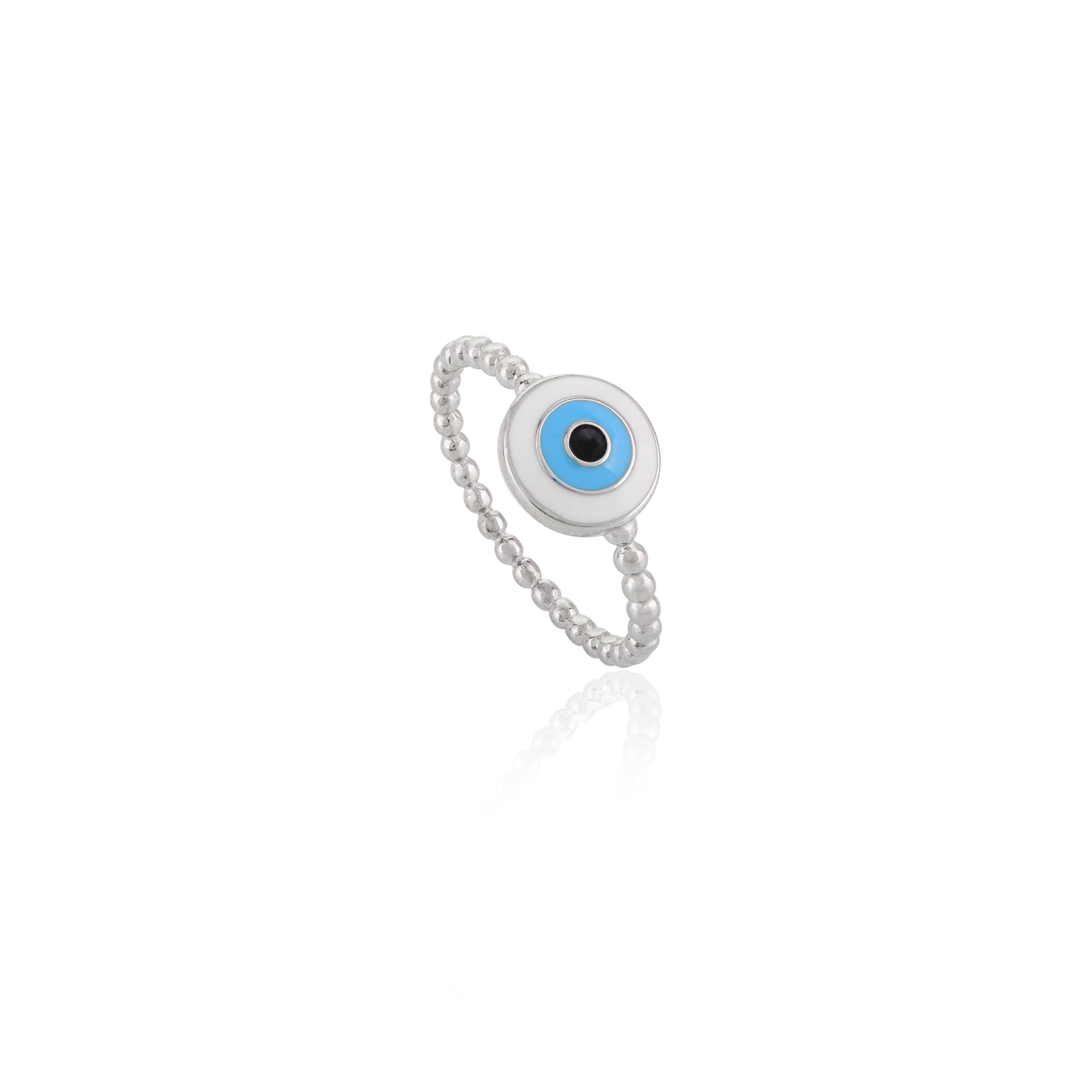 Light Blue Evil Eye Charm Silver Ring