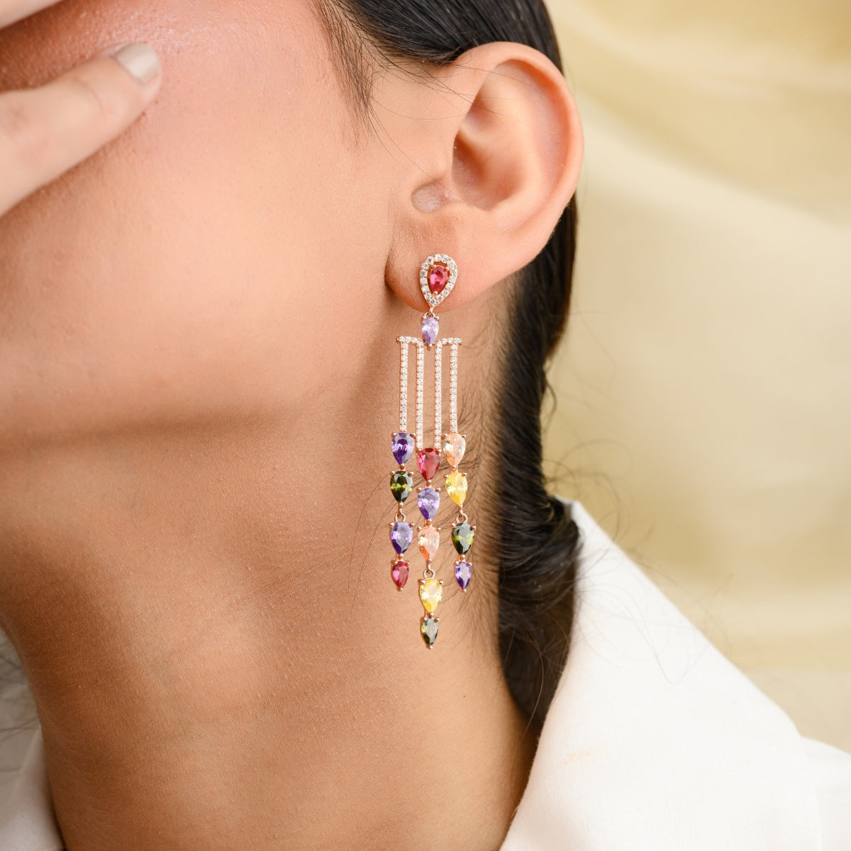 Elegant Multi Colored Crystal Drop Earrings