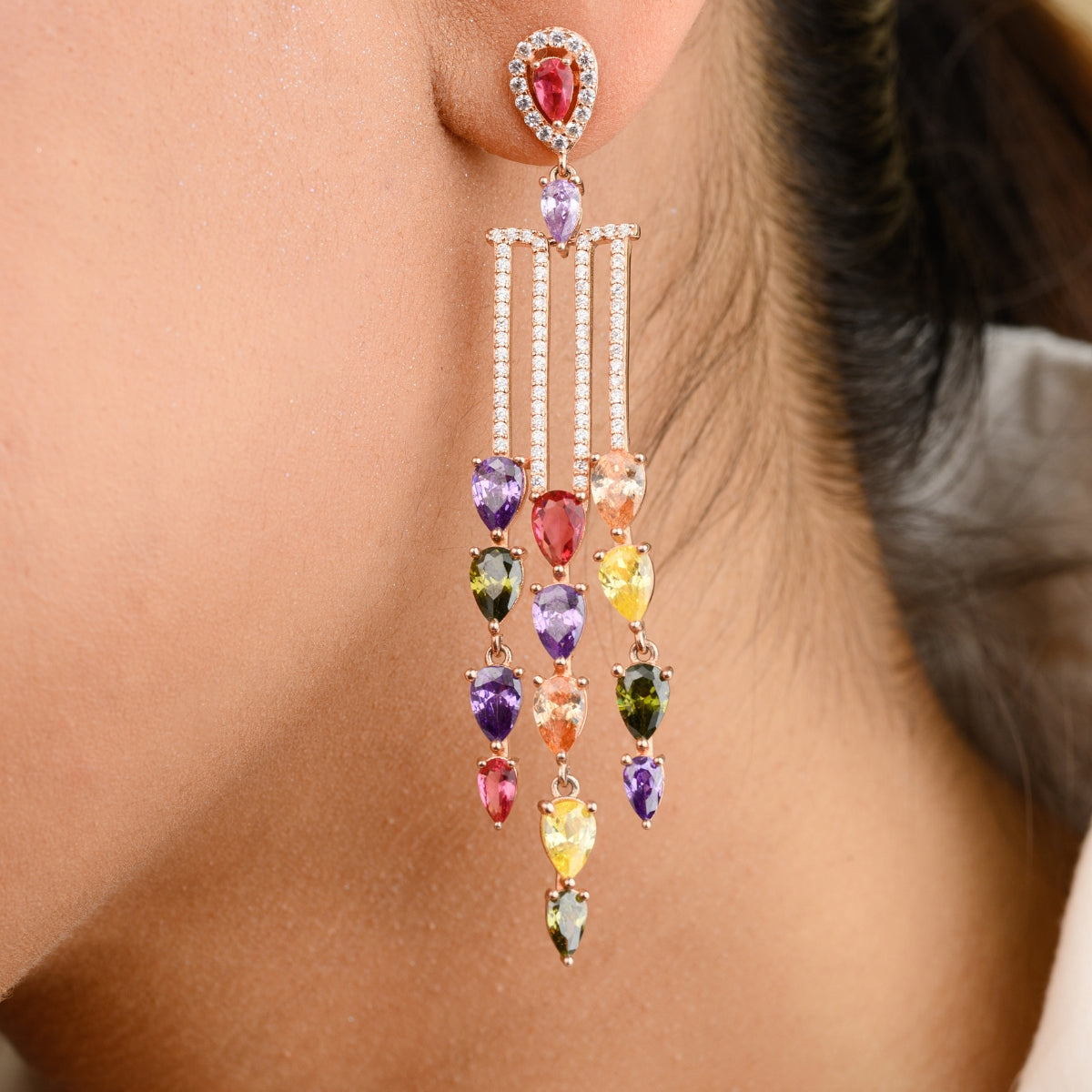 Elegant Multi Colored Crystal Drop Earrings