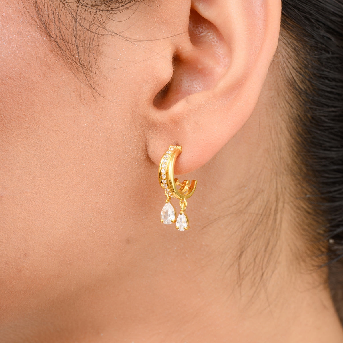 Elegant Cz Drop Hoop Earrings.