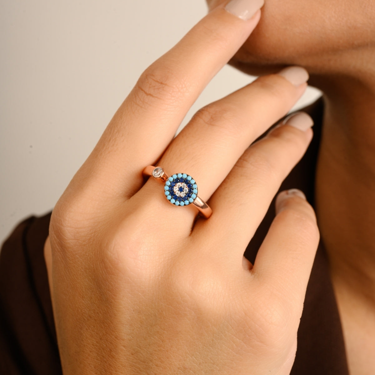 METALM Blue Evil Eye Adjustable Ring for Women