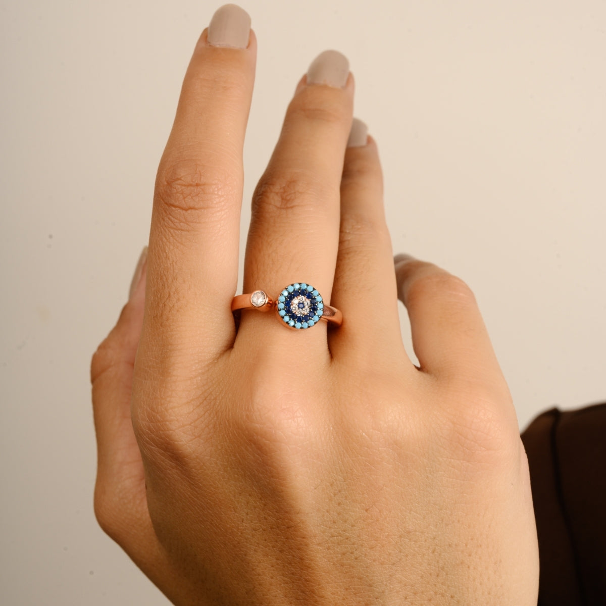 METALM Blue Evil Eye Adjustable Ring for Women