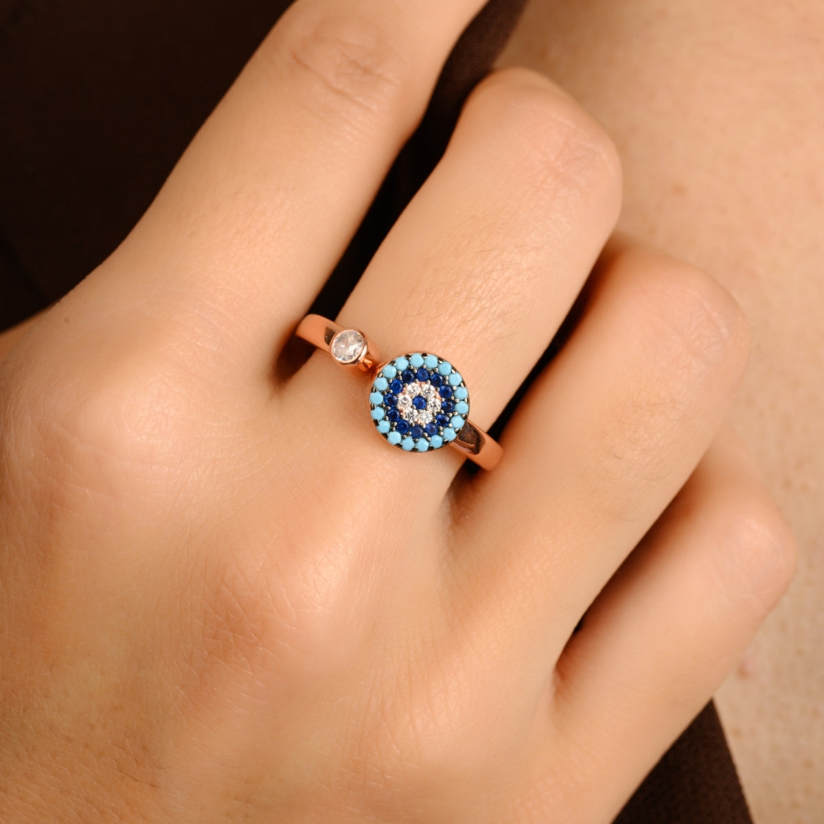 METALM Blue Evil Eye Adjustable Ring for Women