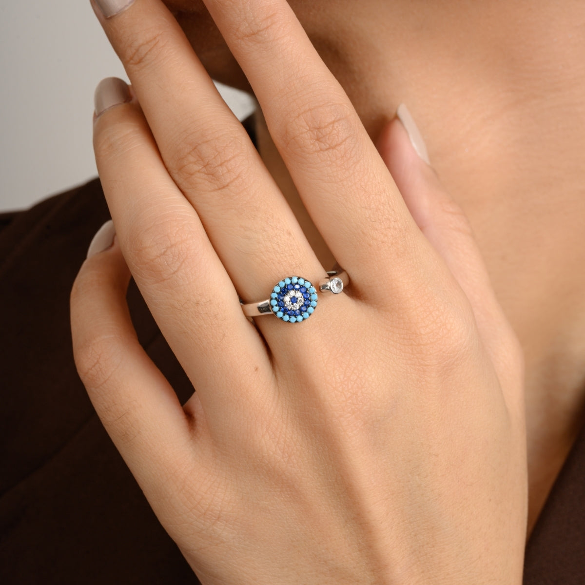 METALM Blue Evil Eye Adjustable Ring for Women