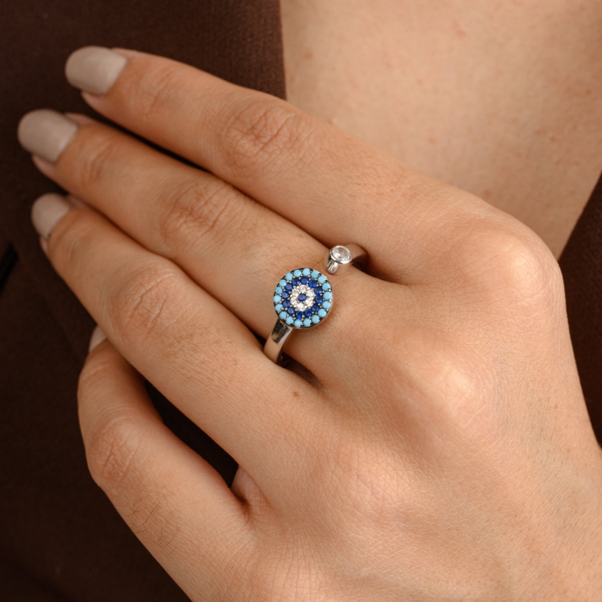 METALM Blue Evil Eye Adjustable Ring for Women