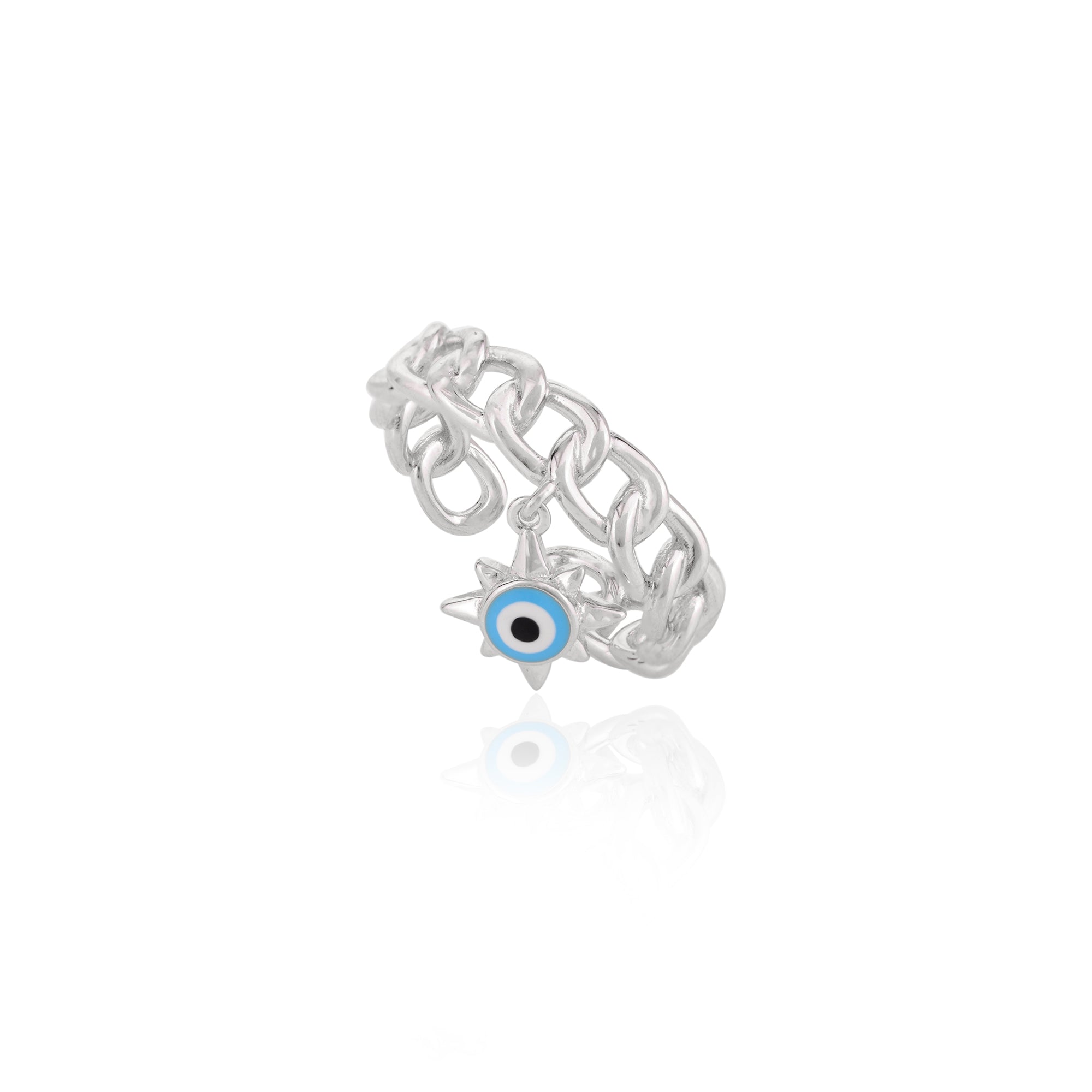 Evil Eye Charm Silver Protection Ring