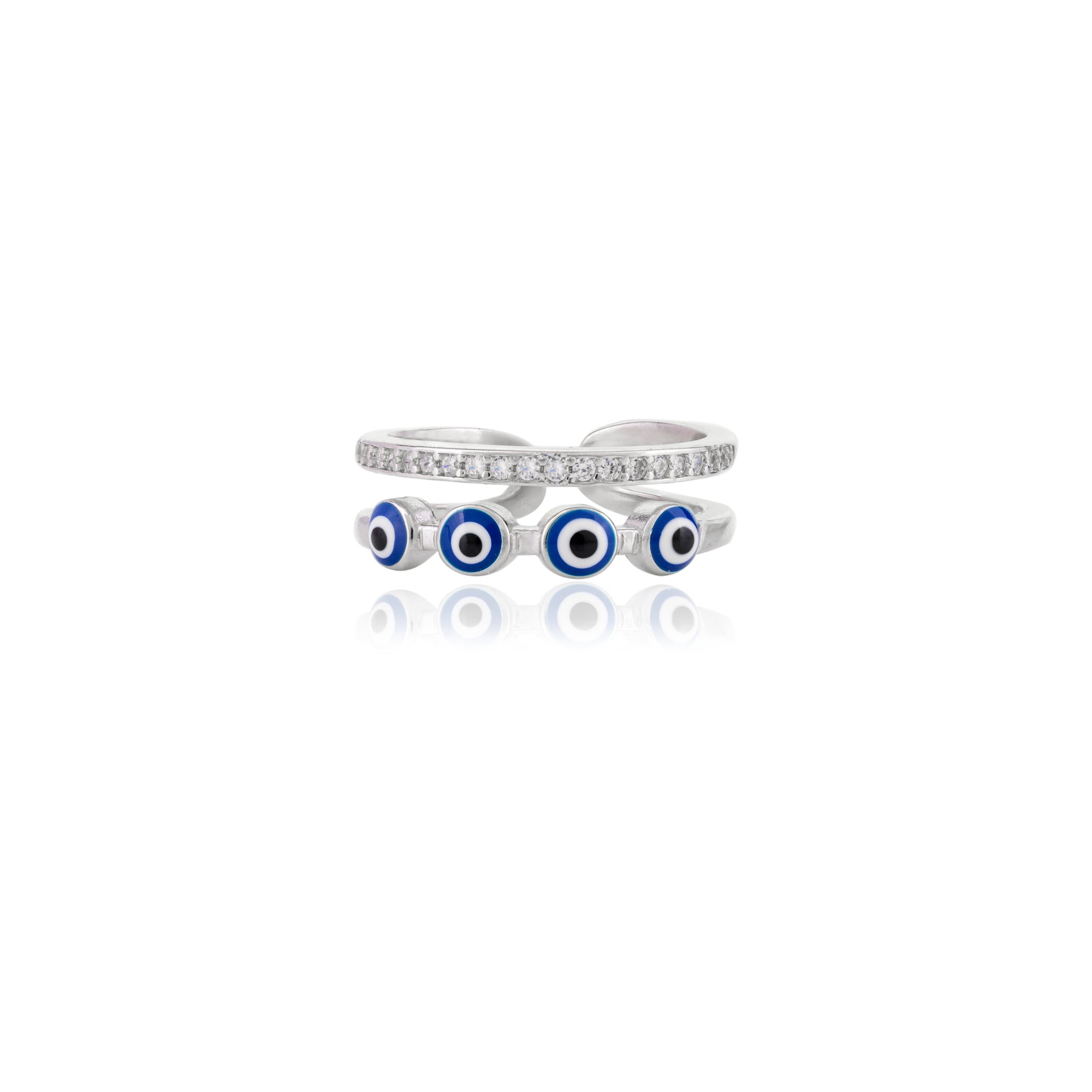 Double Layer Evil Eye Silver Ring