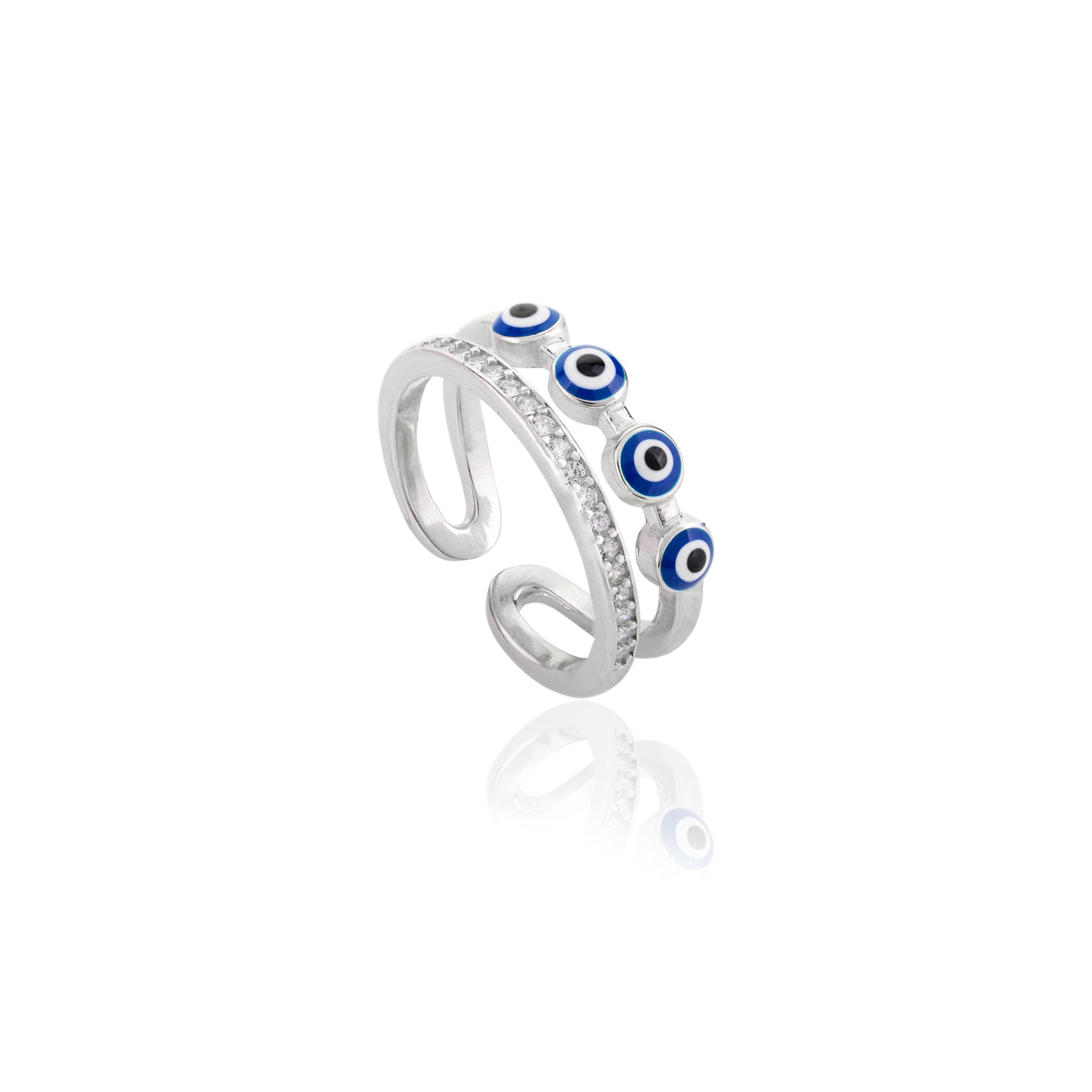 Double Layer Evil Eye Silver Ring