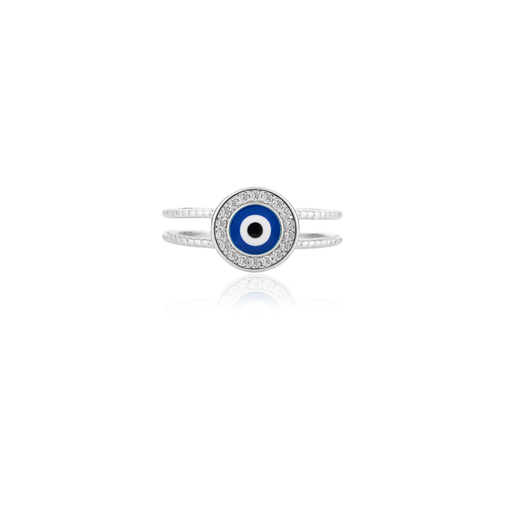 METALM Blue Evil Eye Silver Ring