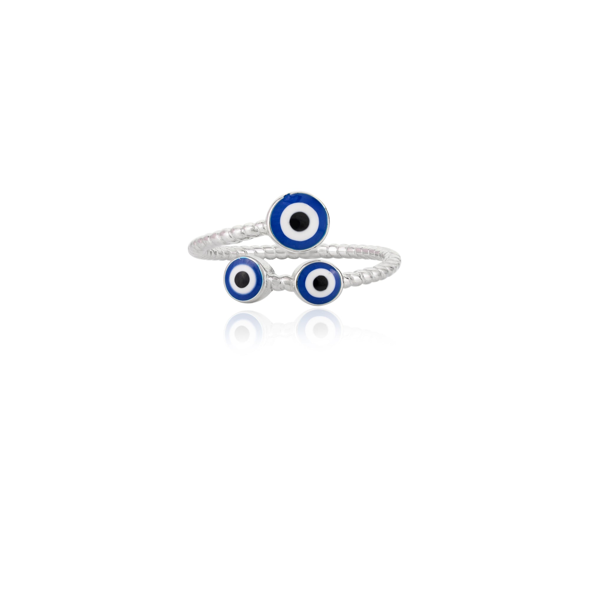 Evil Eye Adjustable Silver Ring